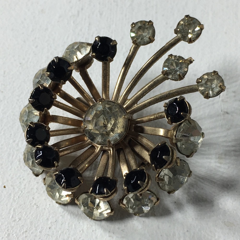 Vintage Clear Black Rhinestone Brooch